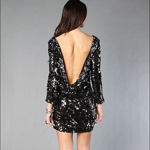 Nasty Gal black silver sequin drape backless dress